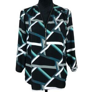 Nordstrom Trouve zip front long sleeved blouse Women's Size Small Geometric Exce